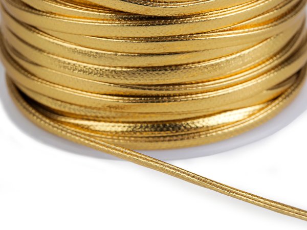 Zlatá šnůra plochá k balení dárků PU šíře 1,8; 2,5 mm