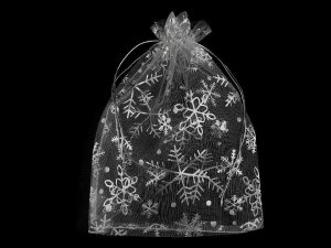 Vánoční dárkový pytlík vločky 13x18 cm organza