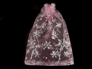 Vánoční dárkový pytlík vločky 13x18 cm organza
