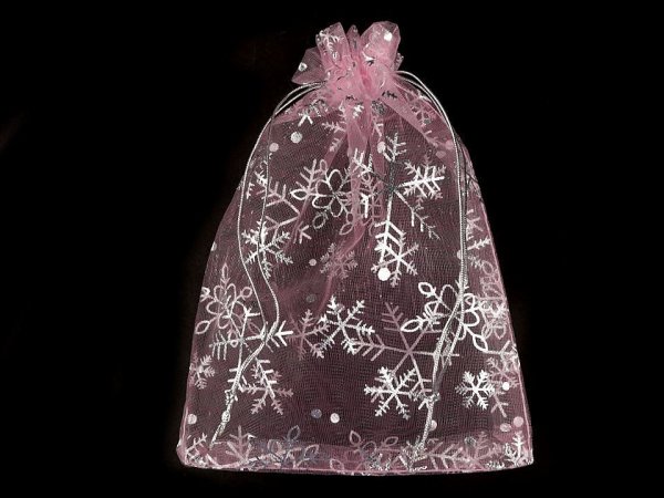 Vánoční dárkový pytlík vločky 13x18 cm organza