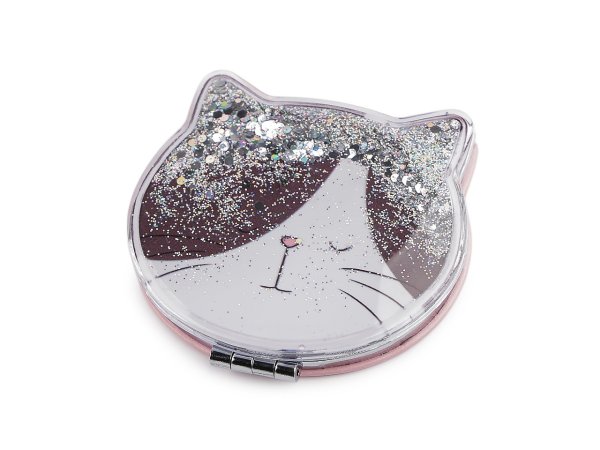 Kosmetické zrcátko s tekutými glitry kočka