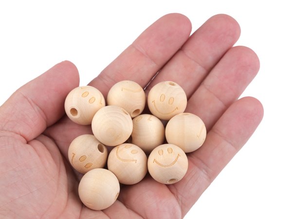 Dřevěné korálky nelakované hvězda, smajlík Ø20 mm
