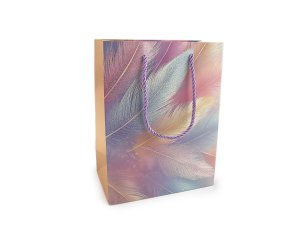 Dárková taška peří s glitry 18x23 cm