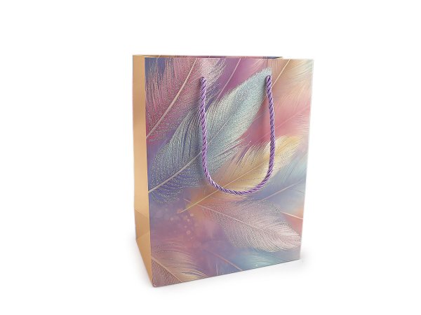 Dárková taška peří s glitry 18x23 cm