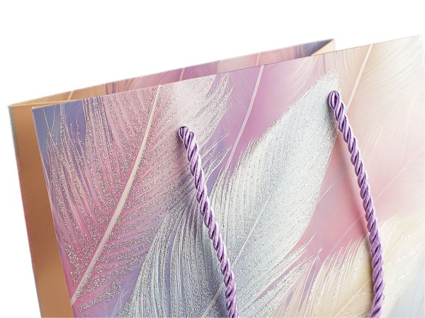 Dárková taška peří s glitry 18x23 cm
