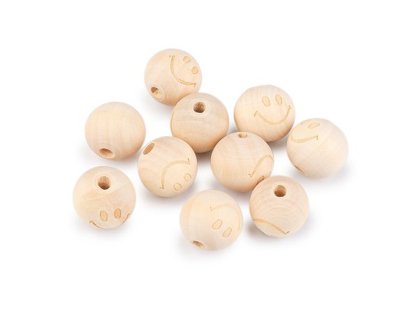 Dřevěné korálky nelakované hvězda, smajlík Ø20 mm