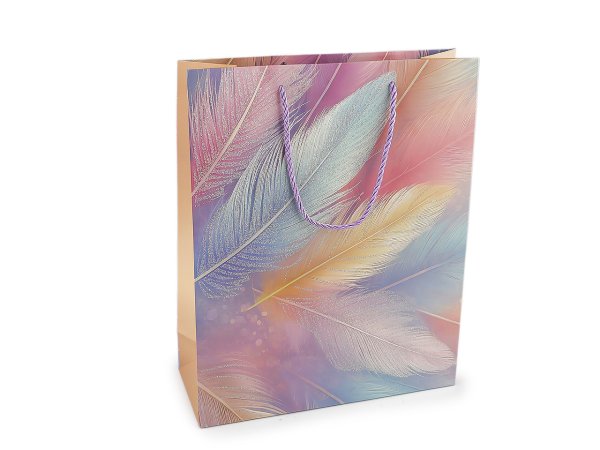 Dárková taška peří s glitry 26x32 cm