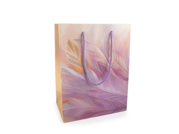 Dárková taška peří s glitry 18x23 cm