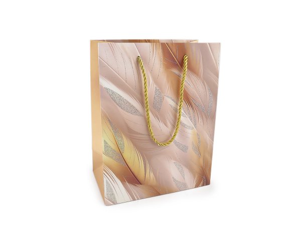 Dárková taška peří s glitry 18x23 cm