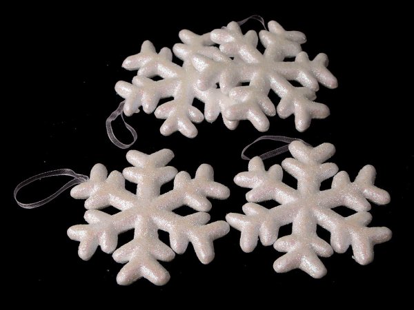 Sněhová vločka s glitry polystyren Ø10 cm k zavěšení