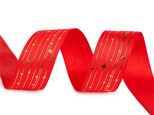 Vánoční rypsová stuha hvězdy šíře 25 mm
