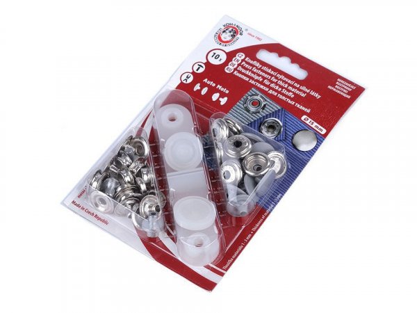 Knoflíky stiskací s kroužkem Ø15 mm na silné látky, barevný lak