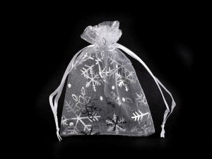 Vánoční dárkový pytlík vločky 9x12 cm organza