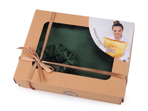 Saténová Beauty sada na spaní, povlak a scrunchie gumička