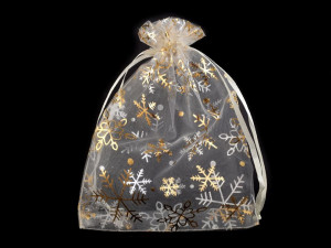 Vánoční dárkový pytlík vločky 13x18 cm organza