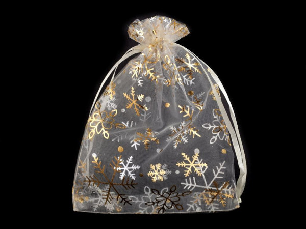 Vánoční dárkový pytlík vločky 13x18 cm organza