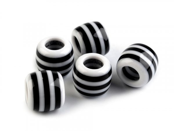 Plastové korálky s proužkem s velkým průvlekem 10x12 mm