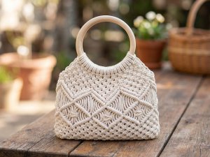 Dřevěný kruh z masivu / macrame, ucha na tašky