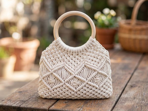 Dřevěný kruh z masivu / macrame, ucha na tašky
