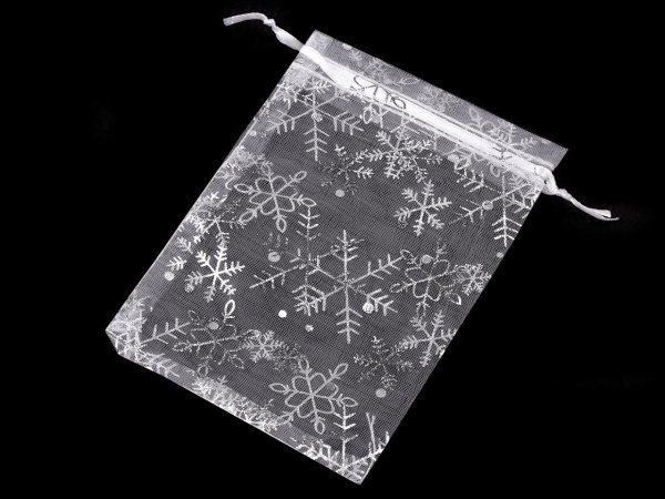 Vánoční dárkový pytlík vločky 10x15 cm organza
