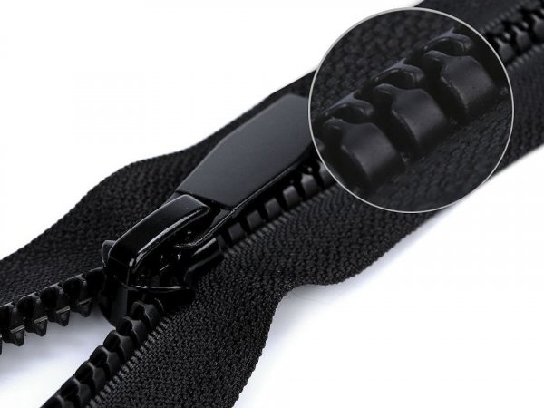 Kostěný zip No 5 délka 80 cm kulaté zoubky, s ozdobným jezdcem