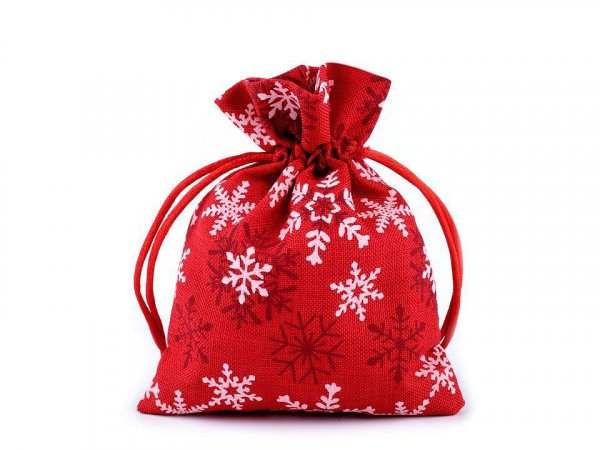 Vánoční dárkový pytlík vločky 10x13 cm imitace juty
