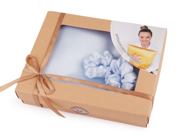Saténová Beauty sada na spaní, povlak a scrunchie gumička