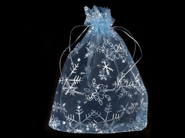 Vánoční dárkový pytlík vločky 13x18 cm organza