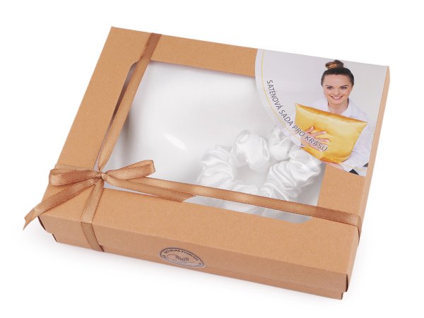 Saténová Beauty sada na spaní, povlak a scrunchie gumička