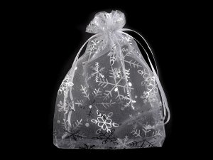 Vánoční dárkový pytlík vločky 13x18 cm organza