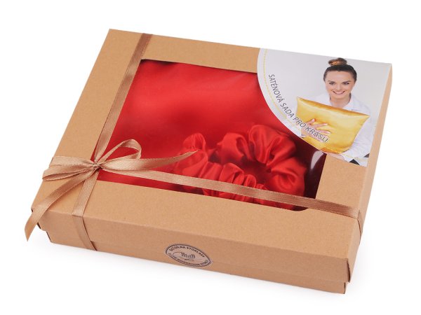 Saténová Beauty sada na spaní, povlak a scrunchie gumička