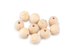 Dřevěné korálky nelakované hvězda, smajlík Ø20 mm