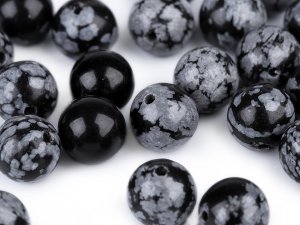 Obsidián vločkový, minerální korálky Ø8 mm