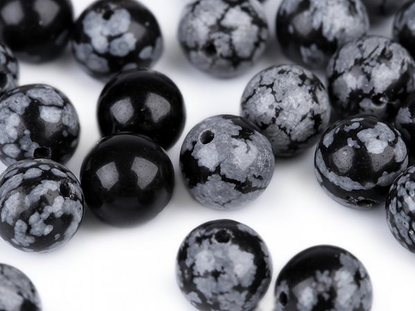 Obsidián vločkový, minerální korálky Ø8 mm