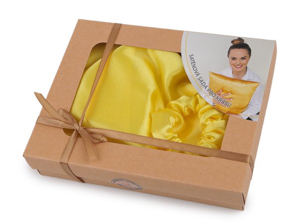 Saténová Beauty sada na spaní, povlak a scrunchie gumička