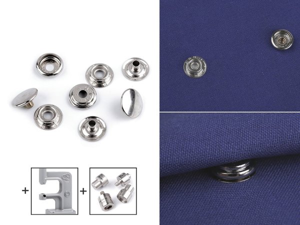 Knoflíky stiskací s kroužkem Ø15 mm (AM6) na silné látky, sypané