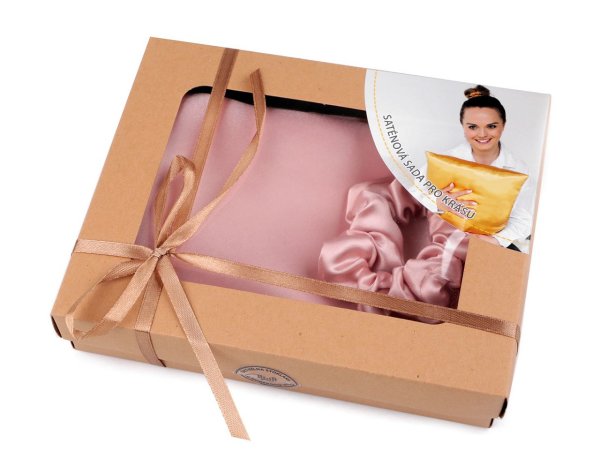 Saténová Beauty sada na spaní, povlak a scrunchie gumička