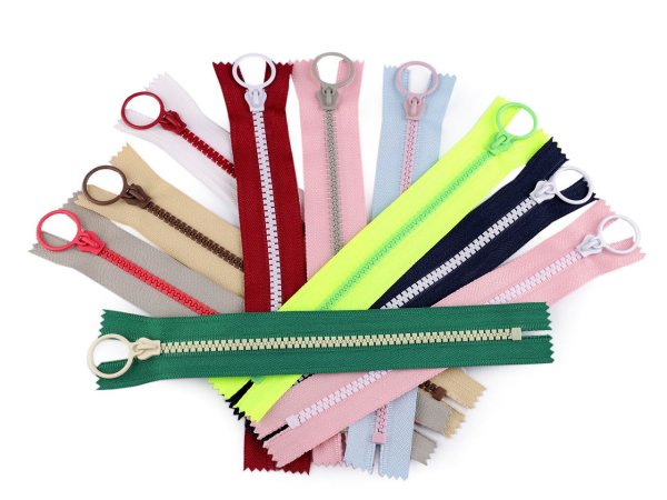 Kostěný zip barevný No 5 délka 20 cm s ozdobným jezdcem