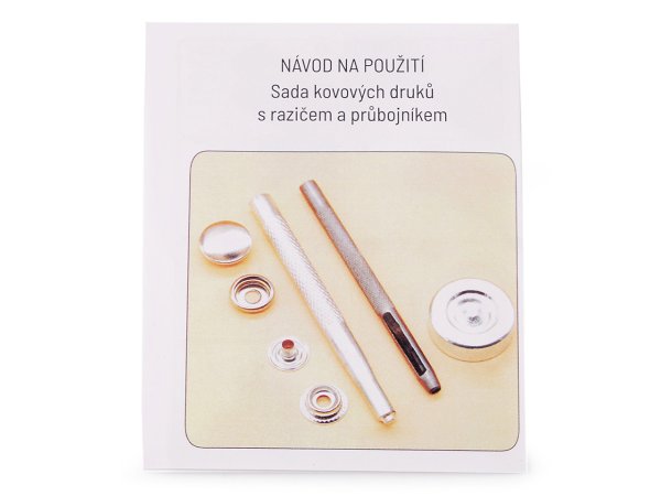 Sada stiskacích knoflíků s kroužkem Ø15 mm s razičem a průbojníkem, na silné látky