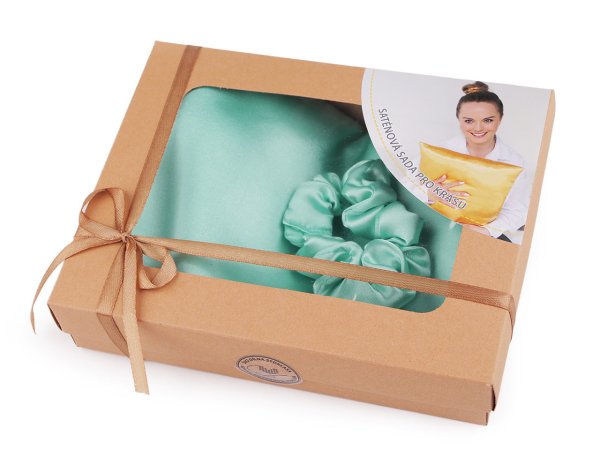 Saténová Beauty sada na spaní, povlak a scrunchie gumička