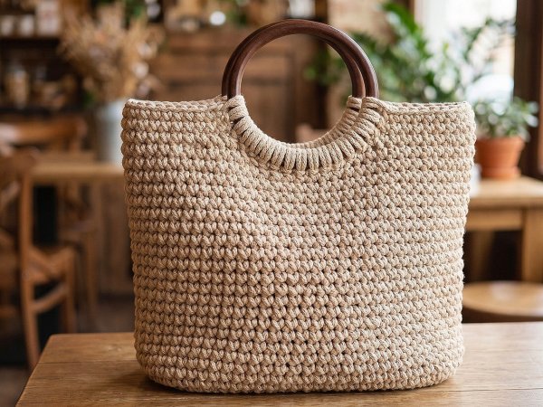 Dřevěný kruh z masivu / macrame, ucha na tašky vnější Ø12; 14 cm