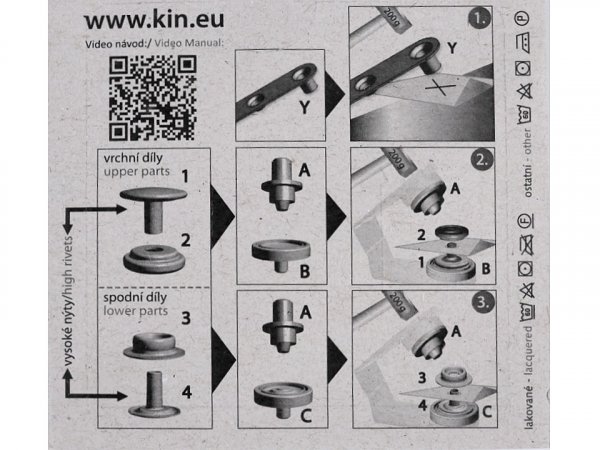 Knoflíky stiskací s kroužkem Ø15 mm na silné látky, vysoký nýt