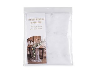 Tylový běhoun s perlami pro svatby a oslavy 0,8x3 m