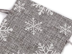 Vánoční dárkový pytlík vločky s glitry 10x13 cm imitace juty