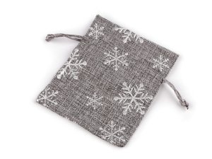Vánoční dárkový pytlík vločky s glitry 10x13 cm imitace juty